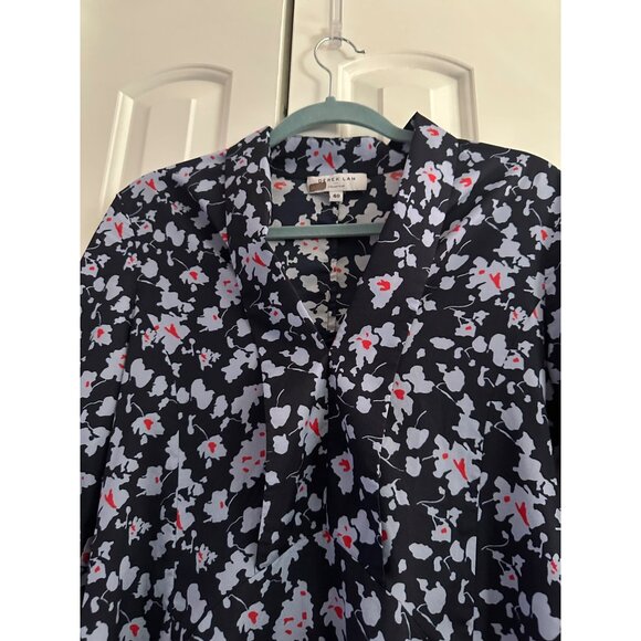 Derek Lam 10 Crosby x RTR Navy Floral Print A-Line Dress With 3/4 Sleeves & V-Ne - Picture 7 of 9